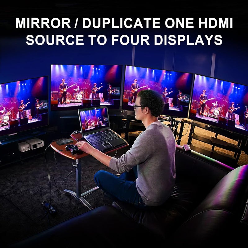AVIDGRAM HDMI Splitter 1 in 4 Out 4K 60Hz 4:4:4, HDMI 4 Port Splitter with Copy, Downscaler, and Auto Mode for Four Identical Display Support 1080p 120Hz HDCP 2.2 HDR10 18Gbps 3D (Mirror Only) - Image 2